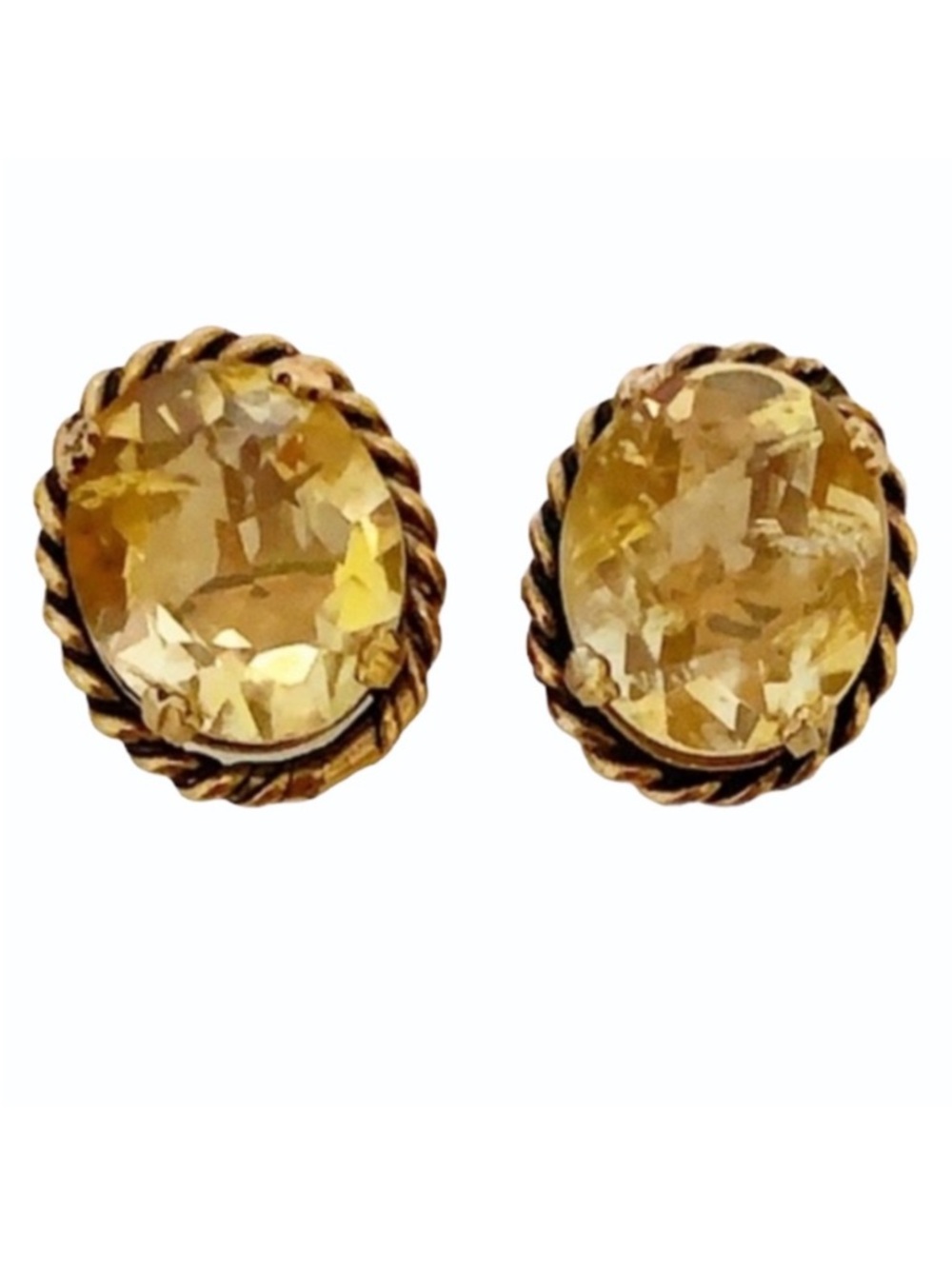 Vintage yellow oval stone gold clip on earrings